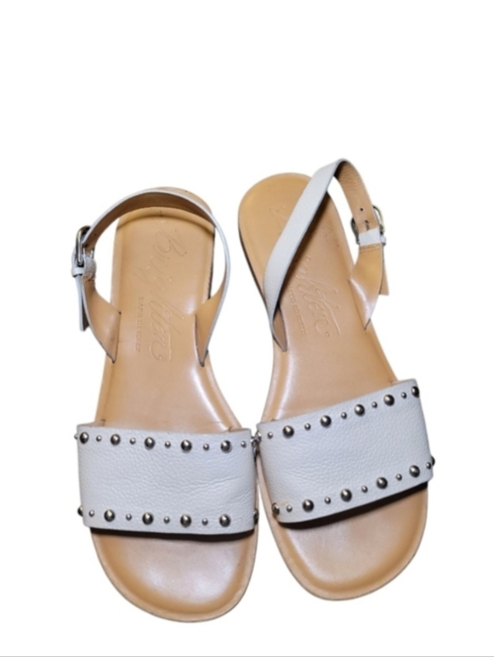 Brighton Avril Cream Leather Sandal Made In Italy Size 8 Ankle Strap Closure